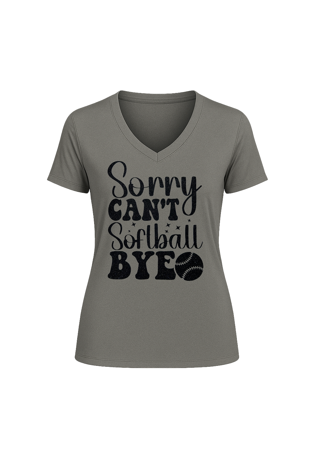 Glitter Sorry Can't Softball Bye Short Sleeve V-Neck Tee
