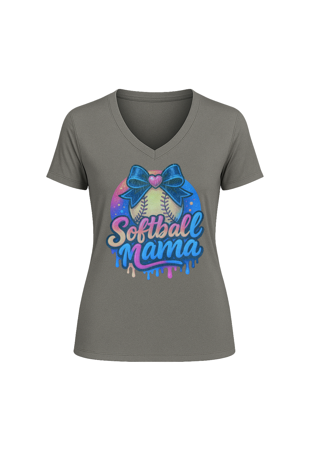 Glitter Softball Mama Drip Short Sleeve V-Neck Tee
