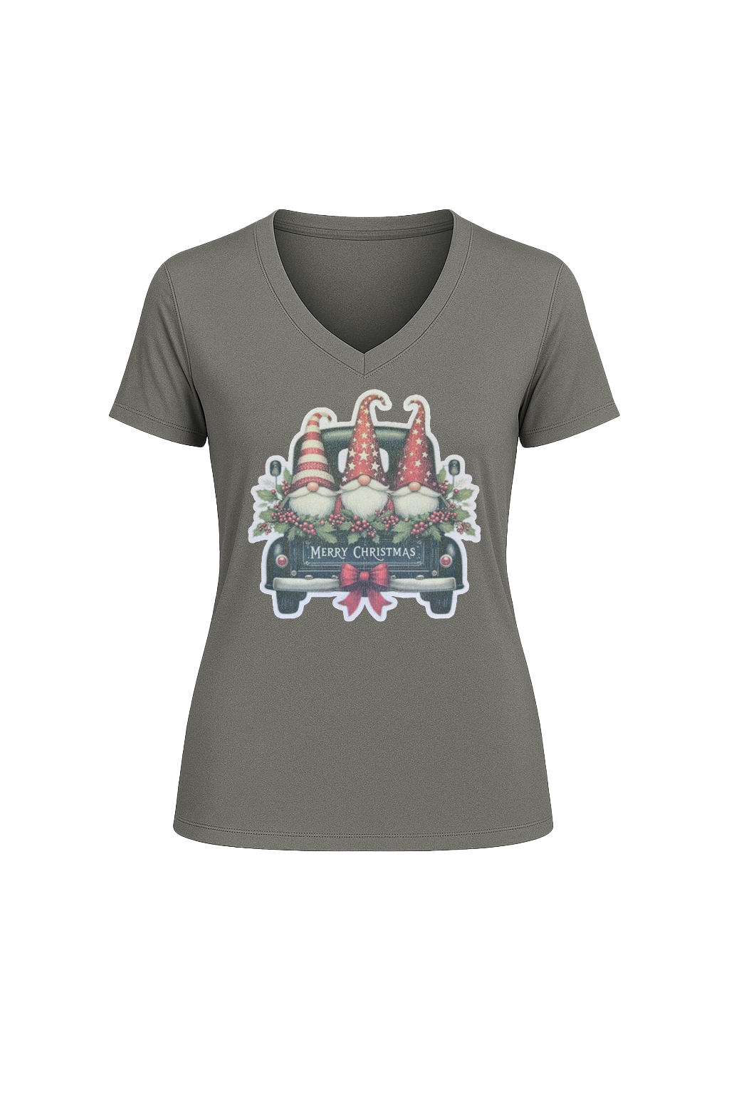 Glitter Gnome For The Holidays Short Sleeve V-Neck Tee