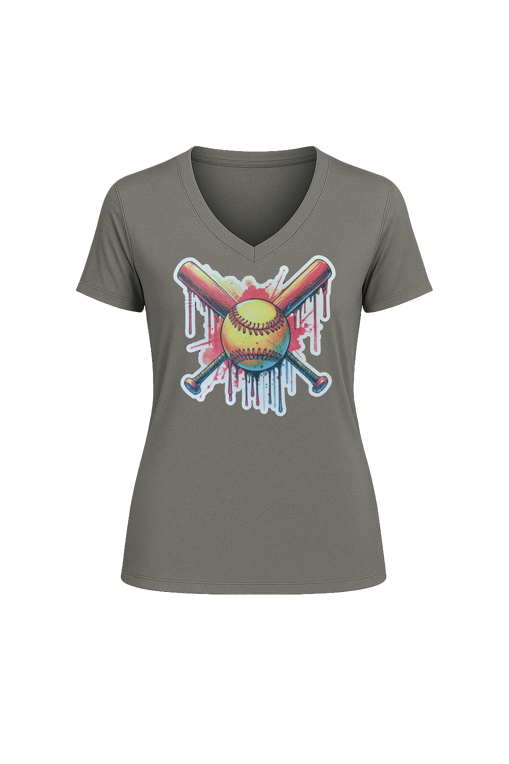 Glitter Red Drip Bats Short Sleeve V-Neck Tee