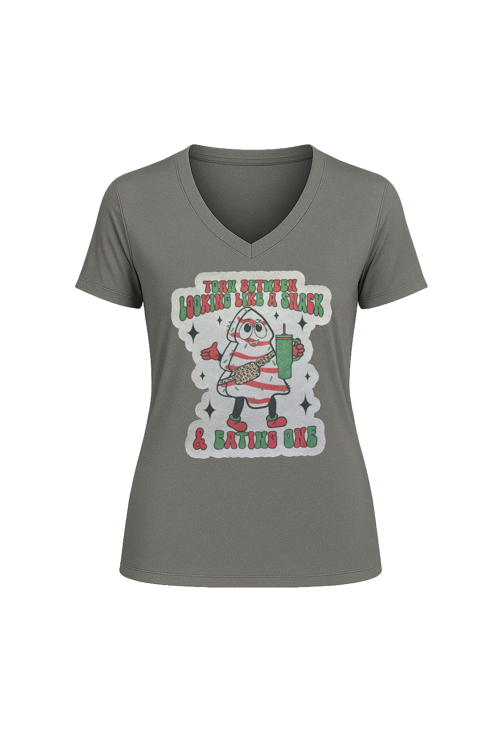 Glitter Christmas Snack Short Sleeve V-Neck Tee