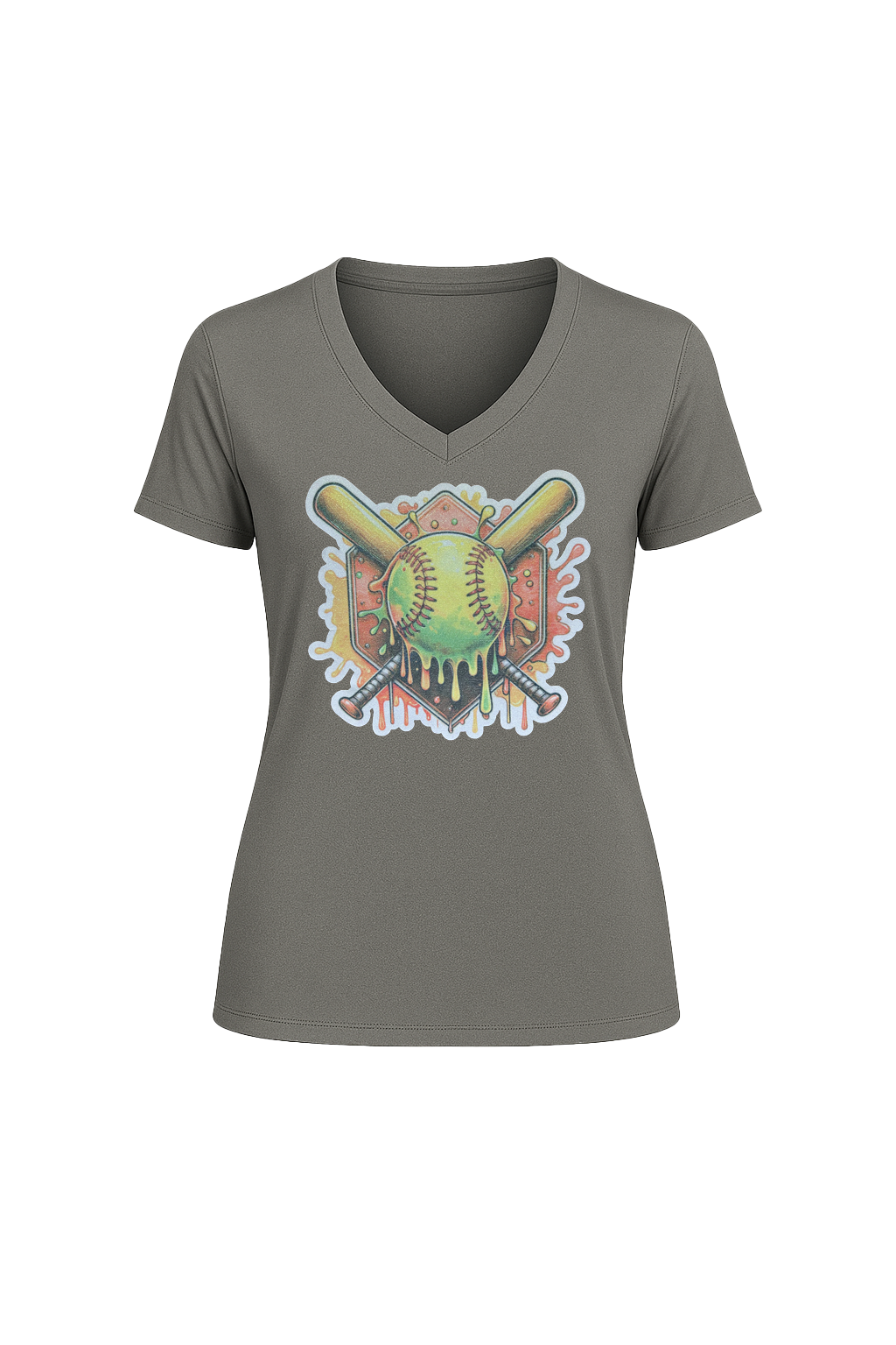 Glitter Orange Shield Short Sleeve V-Neck Tee