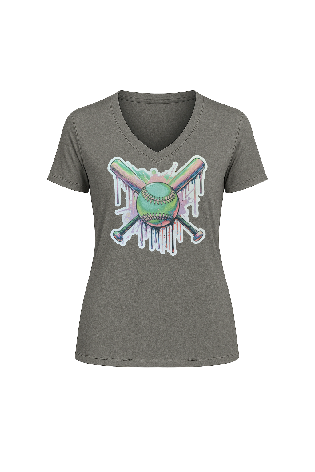 Glitter Green Drip Bats Short Sleeve V-Neck Tee