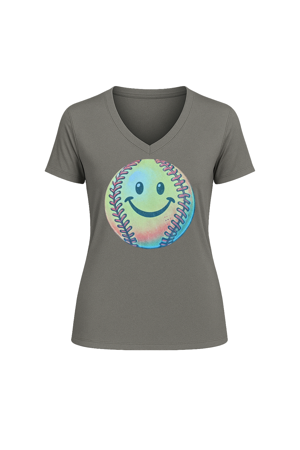 Glitter Happy Softball Short Sleeve V-Neck Tee