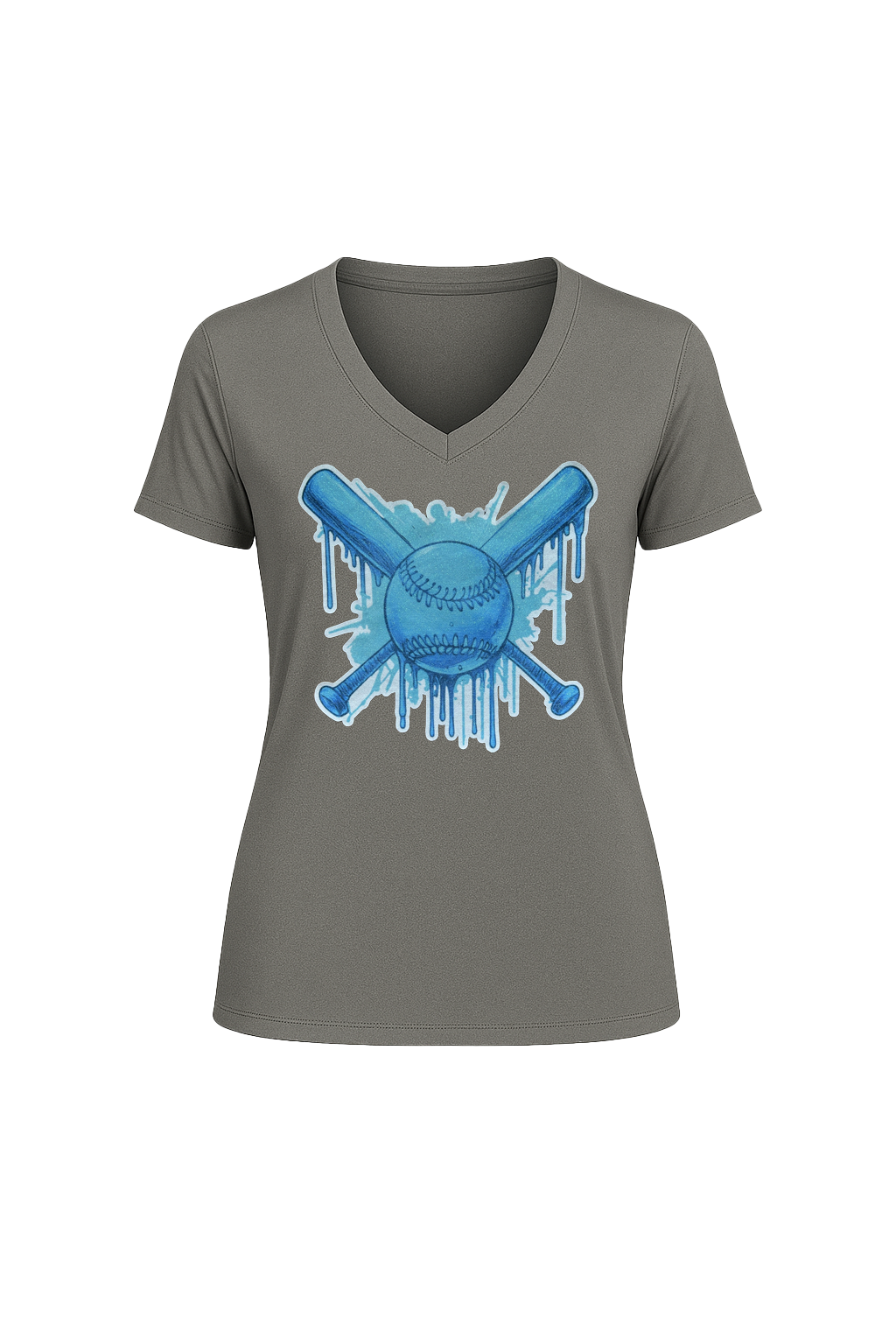 Glitter Blue Drip Bats Short Sleeve V-Neck Tee