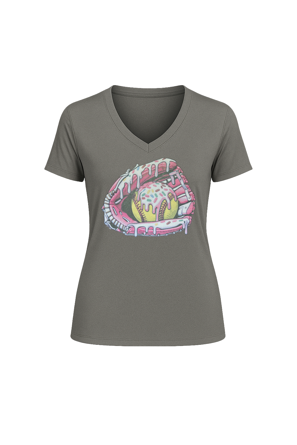 Glitter Softball Sundae Short Sleeve V-Neck Tee