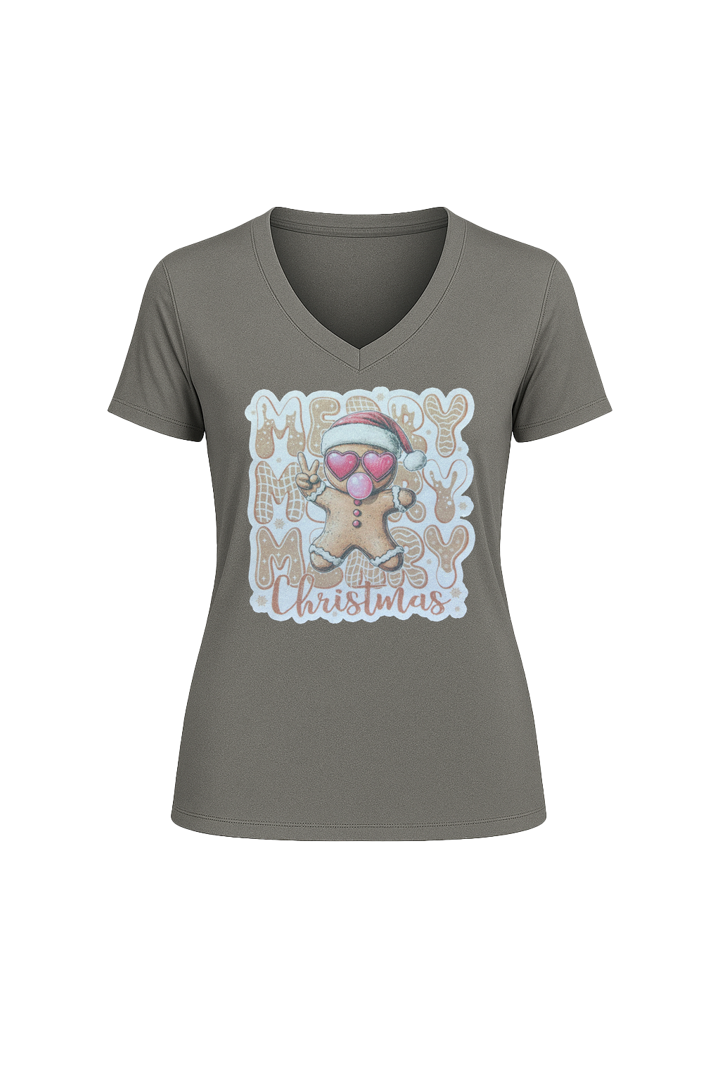 Glitter Gingerbread Bubble Pop Short Sleeve V-Neck Tee