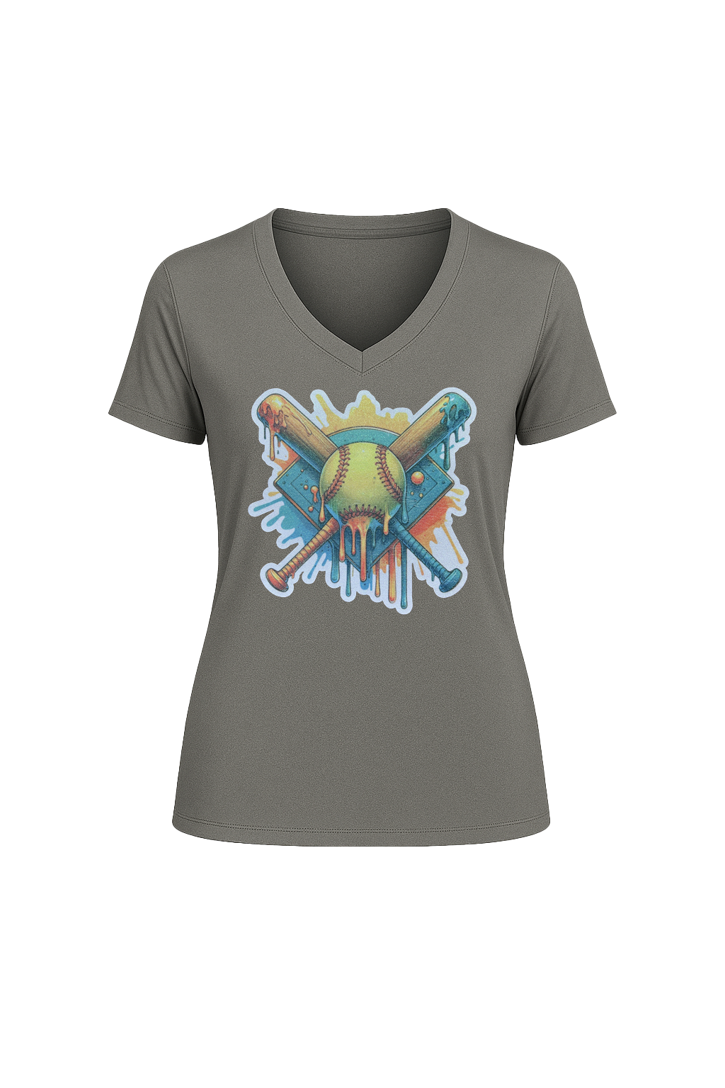 Glitter Teal Shield Short Sleeve V-Neck Tee