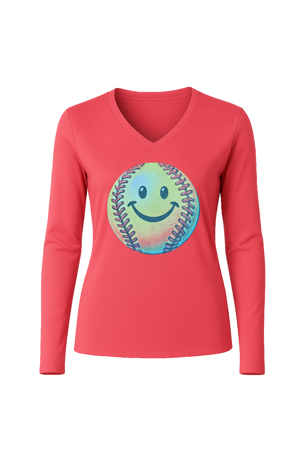 Glitter Happy Softball Long Sleeve V-Neck Tee