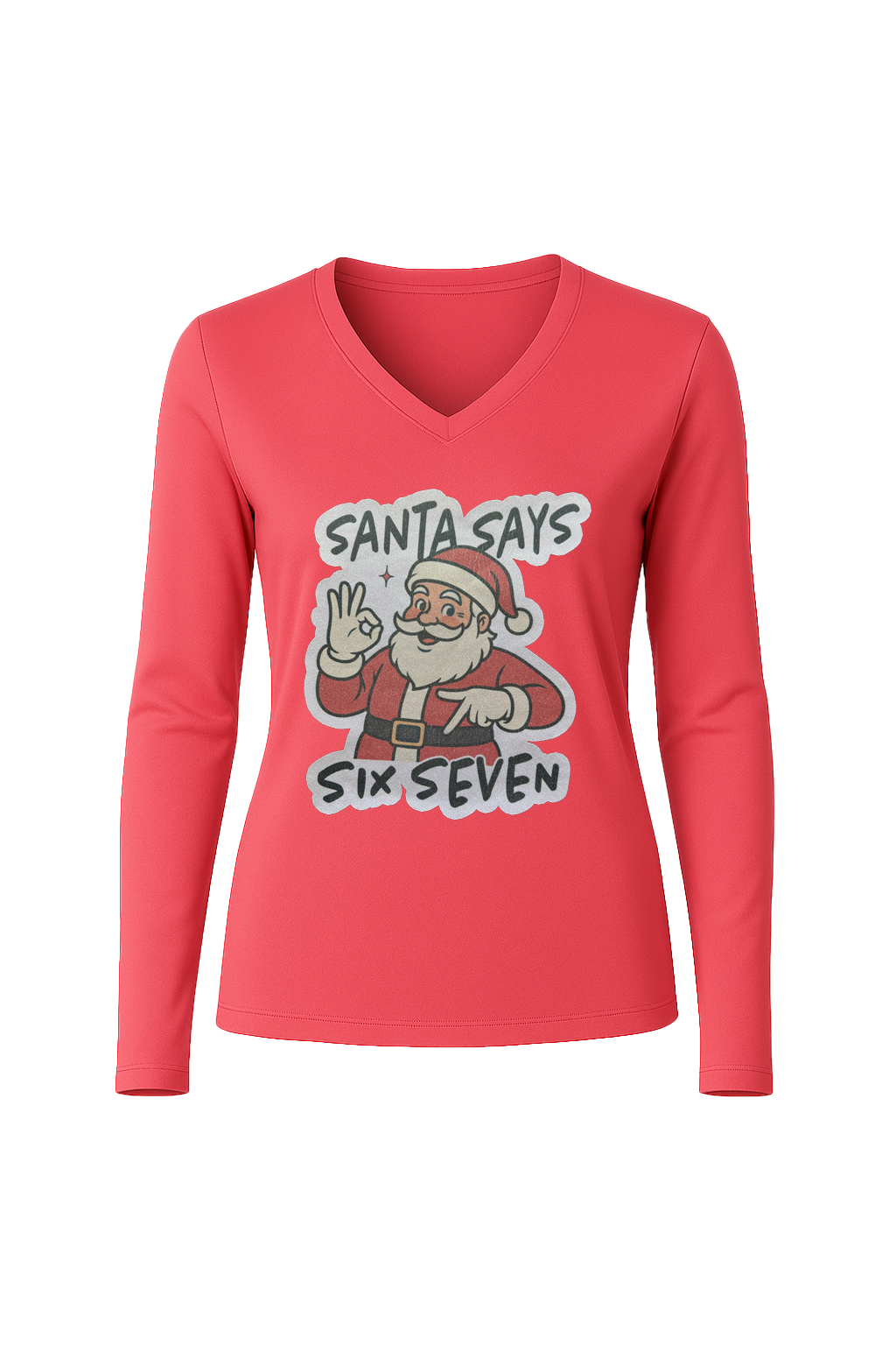 Glitter Santa Says Six Seven Long Sleeve V-Neck Tee