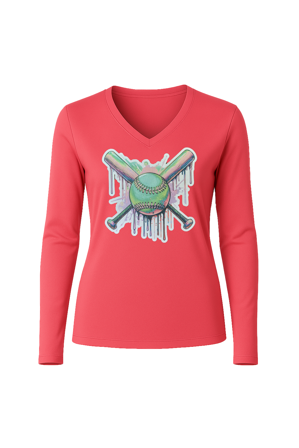 Glitter Green Drip Bats Long Sleeve V-Neck Tee