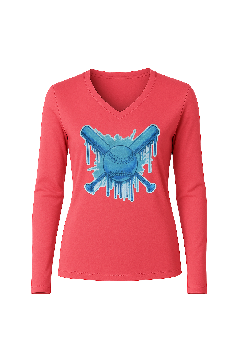 Glitter Blue Drip Bats Long Sleeve V-Neck Tee
