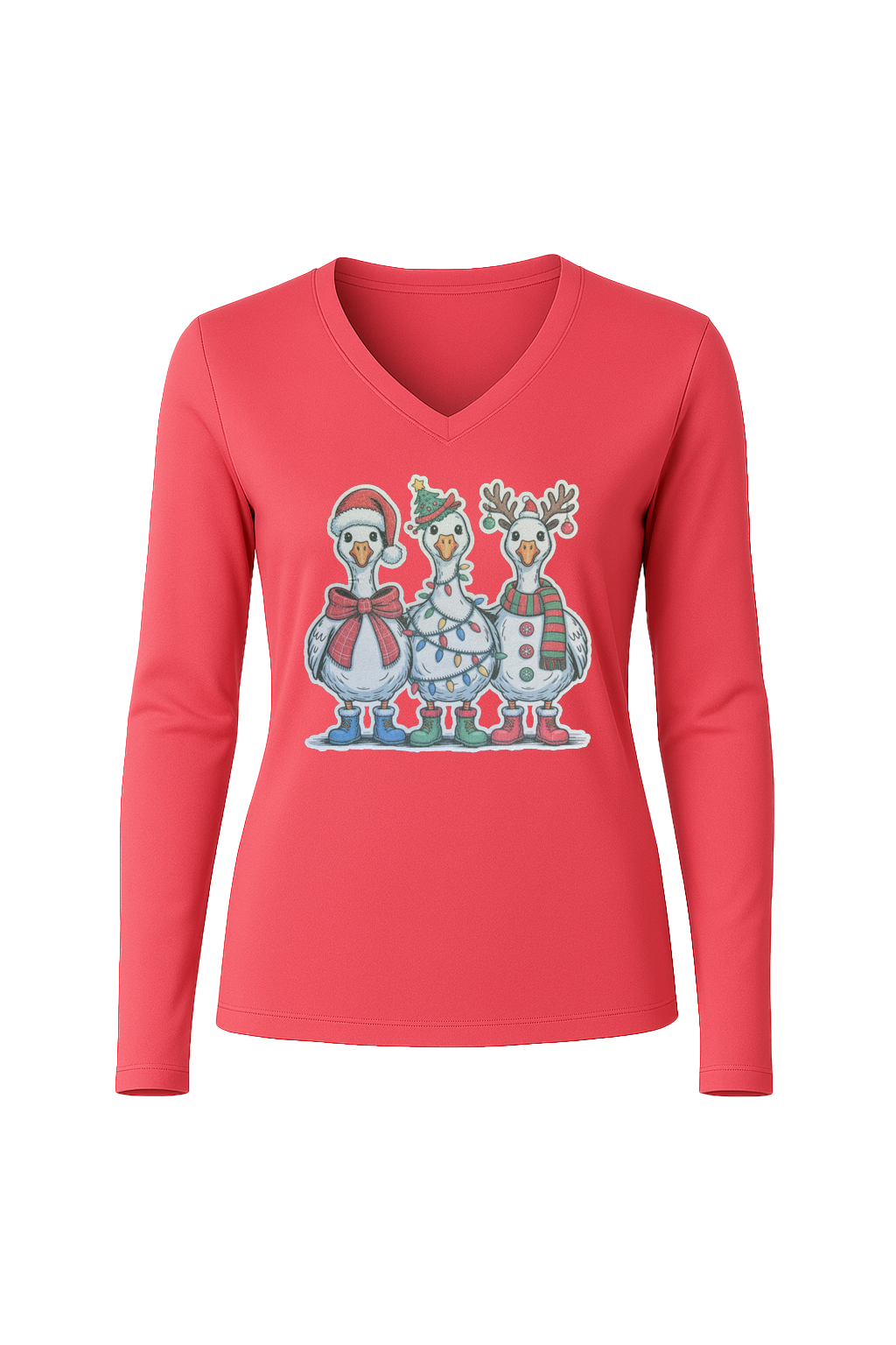 Glitter Festive Fowl Long Sleeve V-Neck Tee