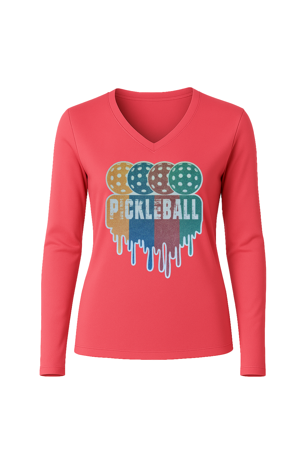 Glitter Pickleball Drip Long Sleeve V-Neck Tee