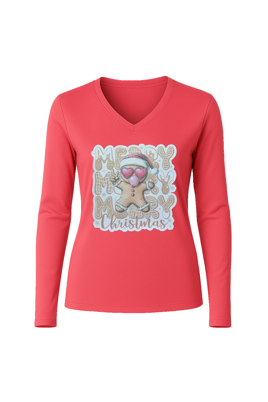 Glitter Gingerbread Bubble Pop Long Sleeve V-Neck Tee