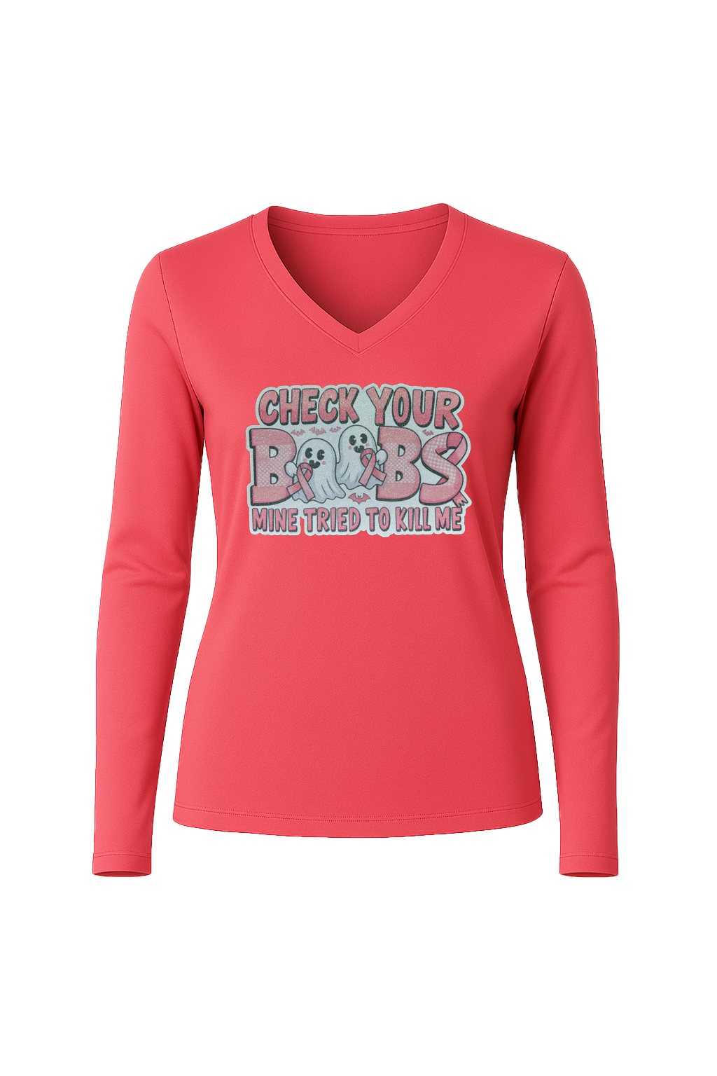 Glitter Check Your Boobs Long Sleeve V-Neck Tee