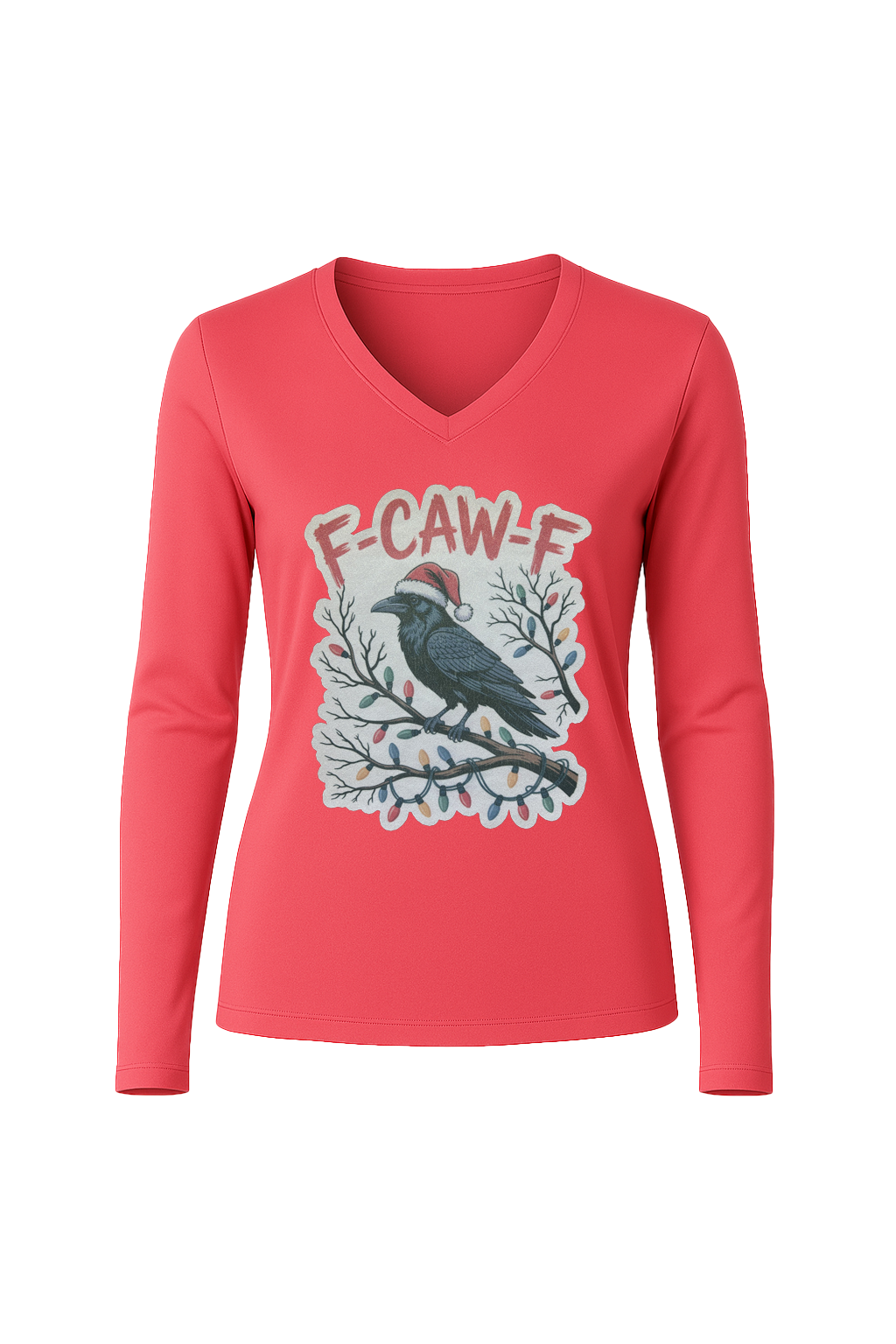 Glitter Christmas Crow Long Sleeve V-Neck Tee