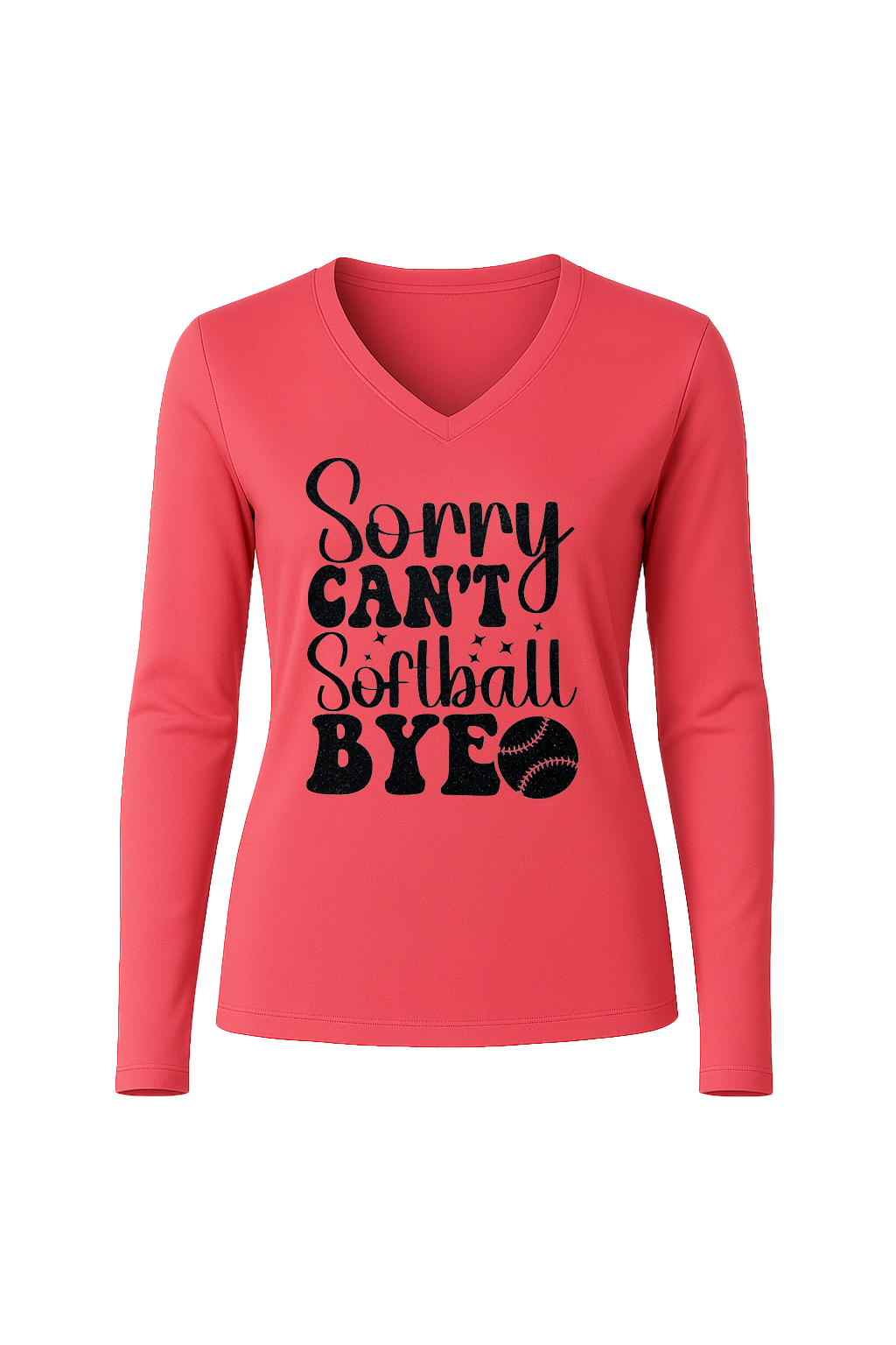 Glitter Sorry Can't Softball Bye Long Sleeve V-Neck Tee