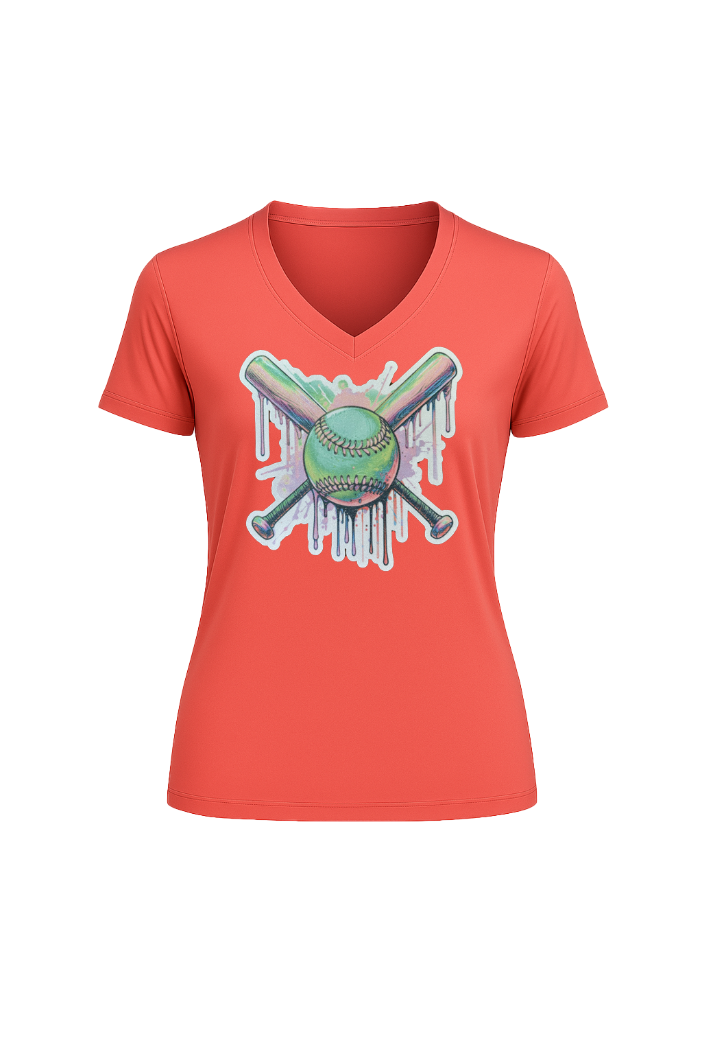 Glitter Green Drip Bats Short Sleeve V-Neck Tee