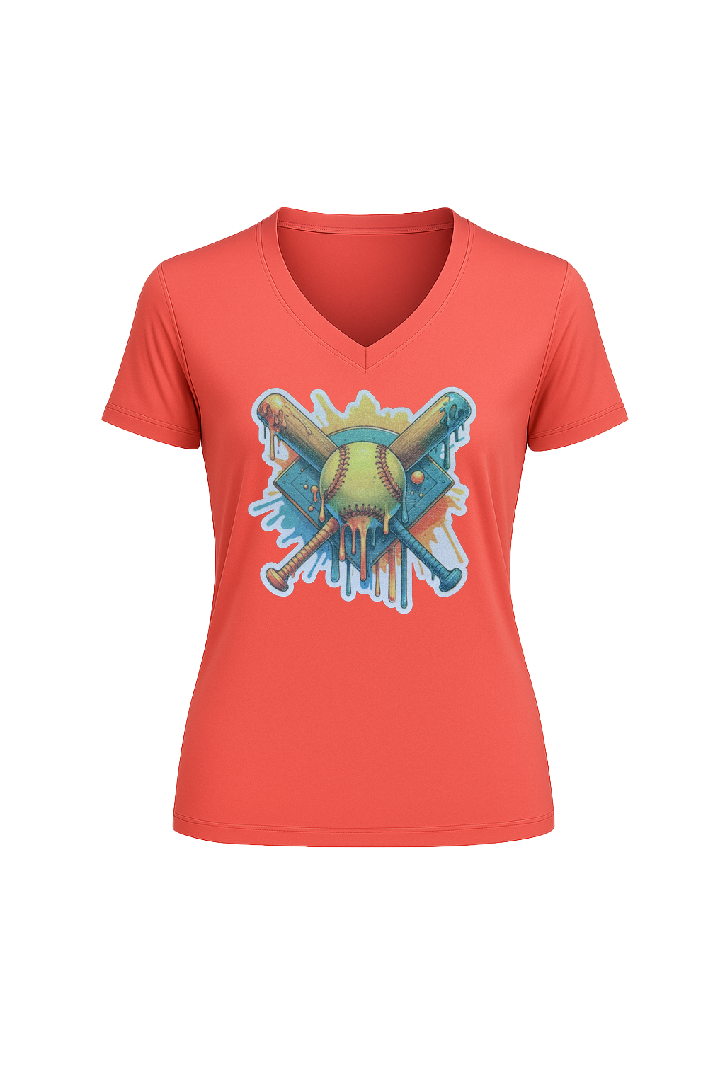 Glitter Teal Shield Short Sleeve V-Neck Tee