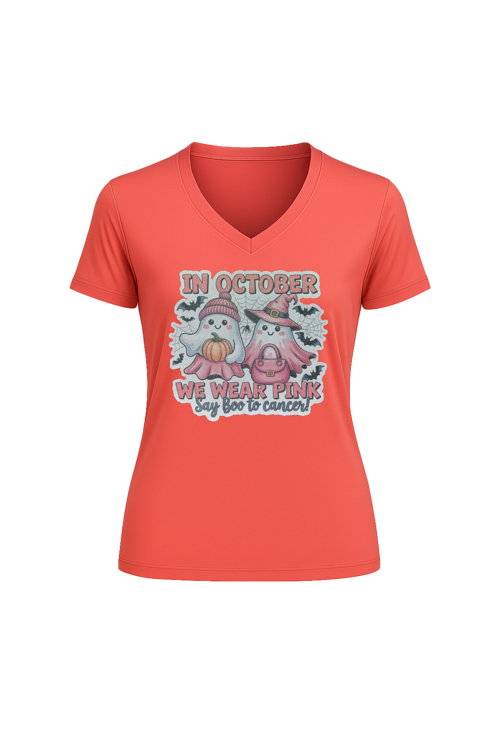 Glitter Wear Pink Say Boo Short Sleeve V-Neck Tee