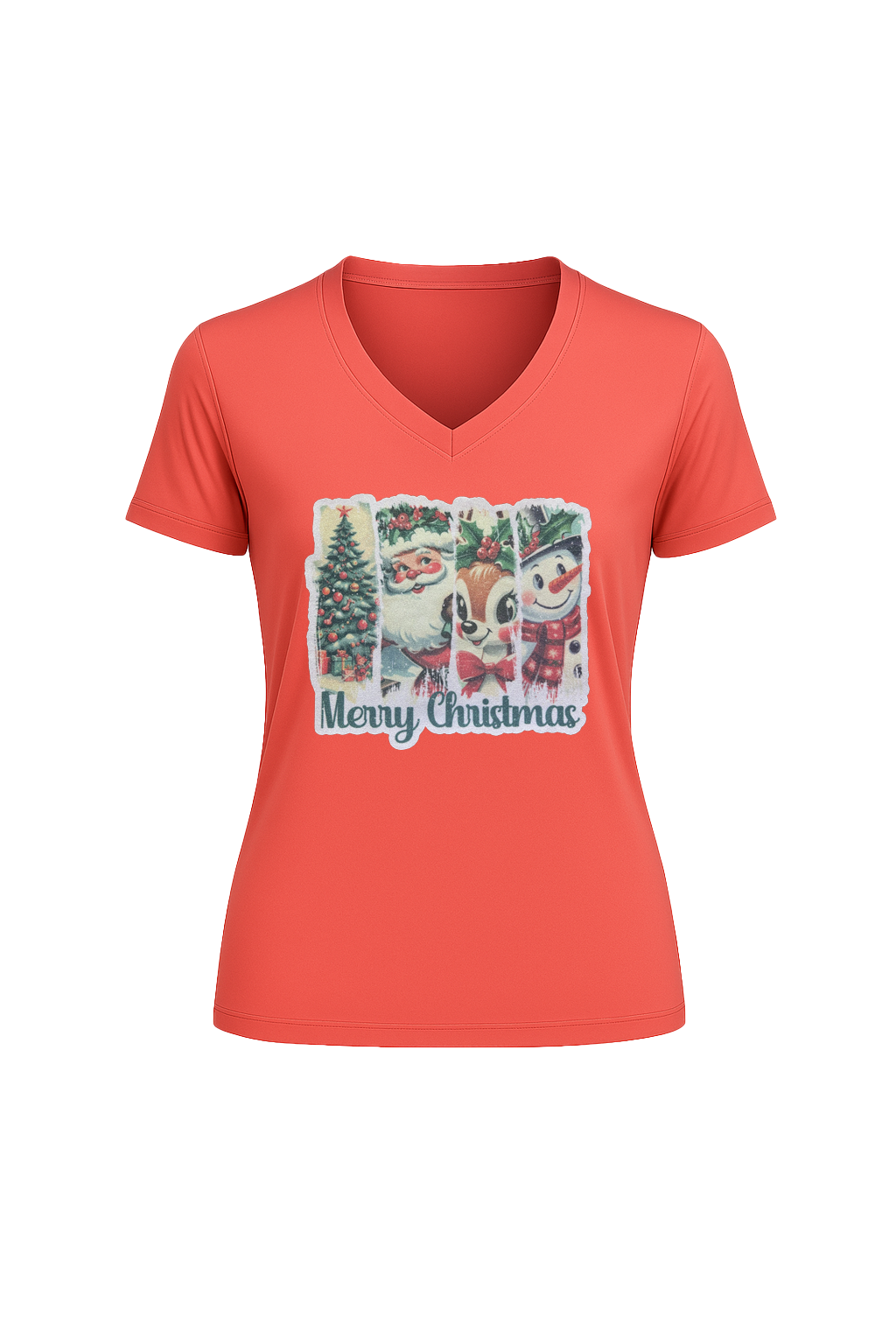 Glitter Christmas Collage Short Sleeve V-Neck Tee