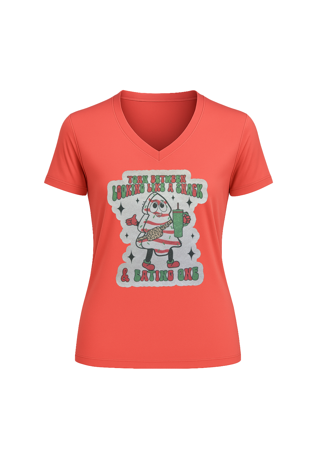 Glitter Christmas Snack Short Sleeve V-Neck Tee