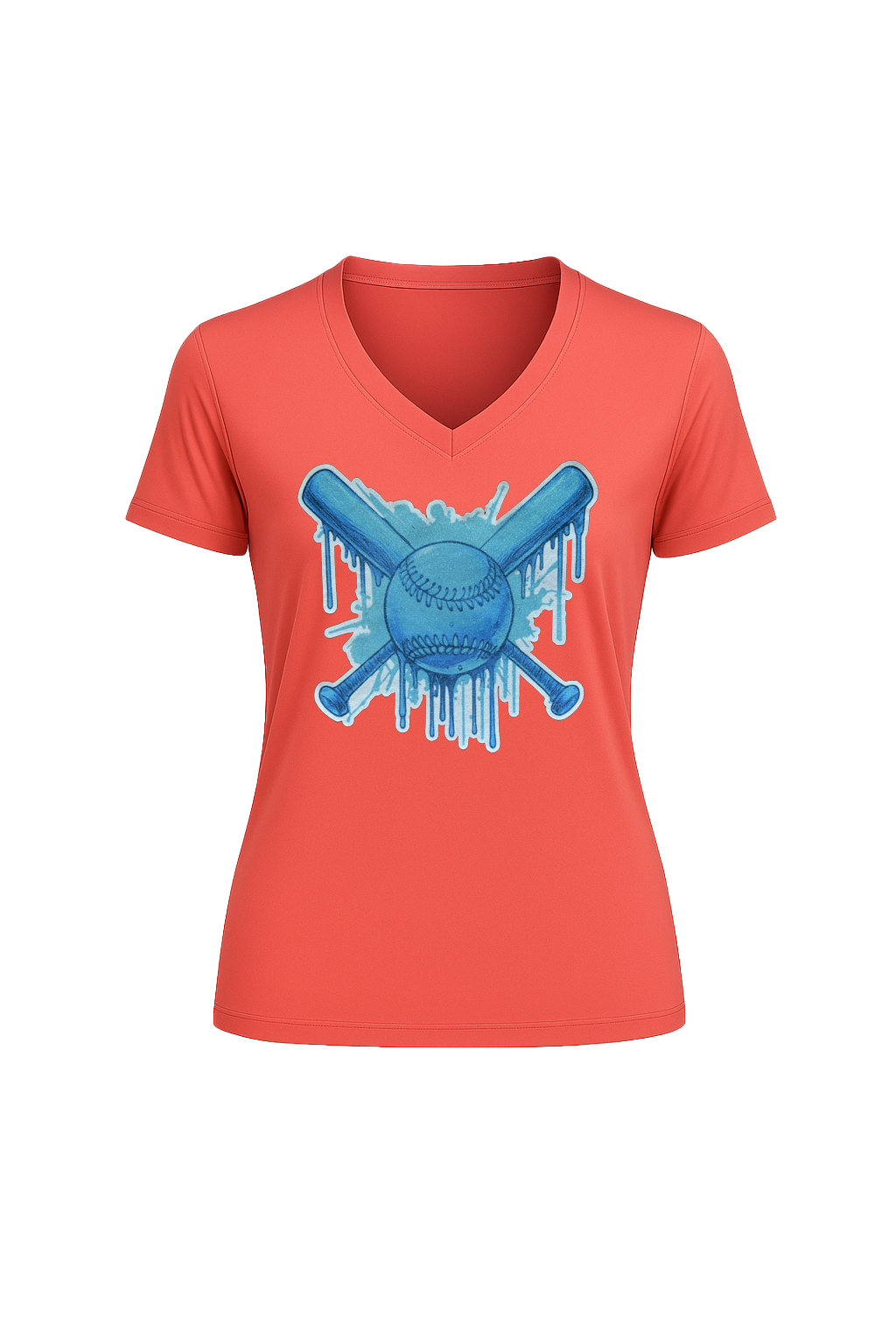 Glitter Blue Drip Bats Short Sleeve V-Neck Tee
