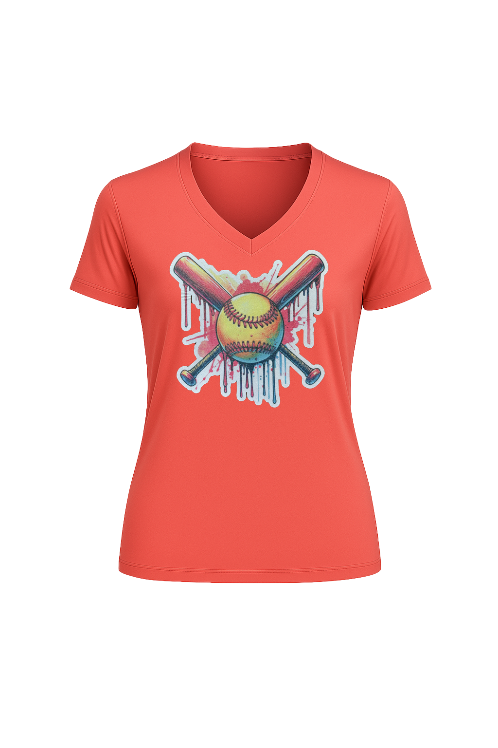 Glitter Red Drip Bats Short Sleeve V-Neck Tee