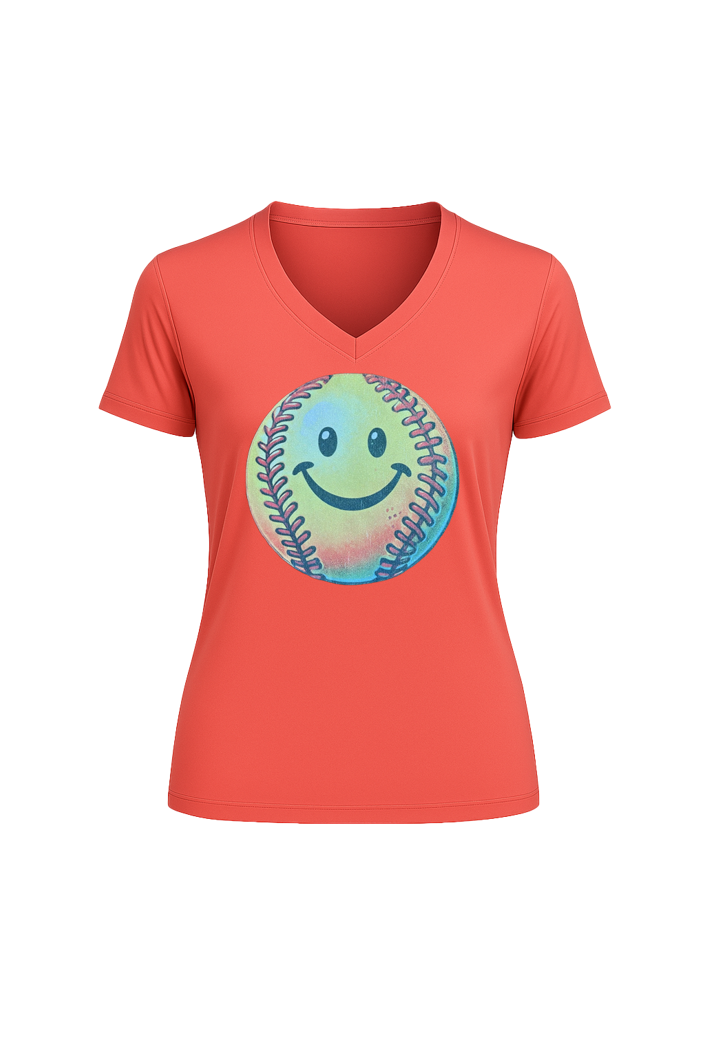 Glitter Happy Softball Short Sleeve V-Neck Tee