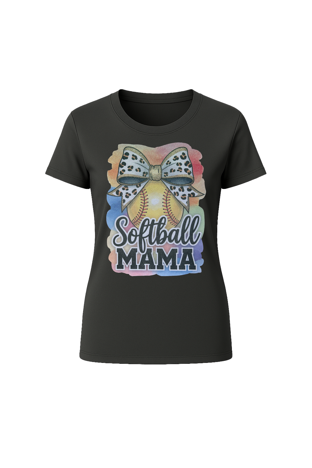 Glitter Watercolor Softball Mama Short Sleeve Tee