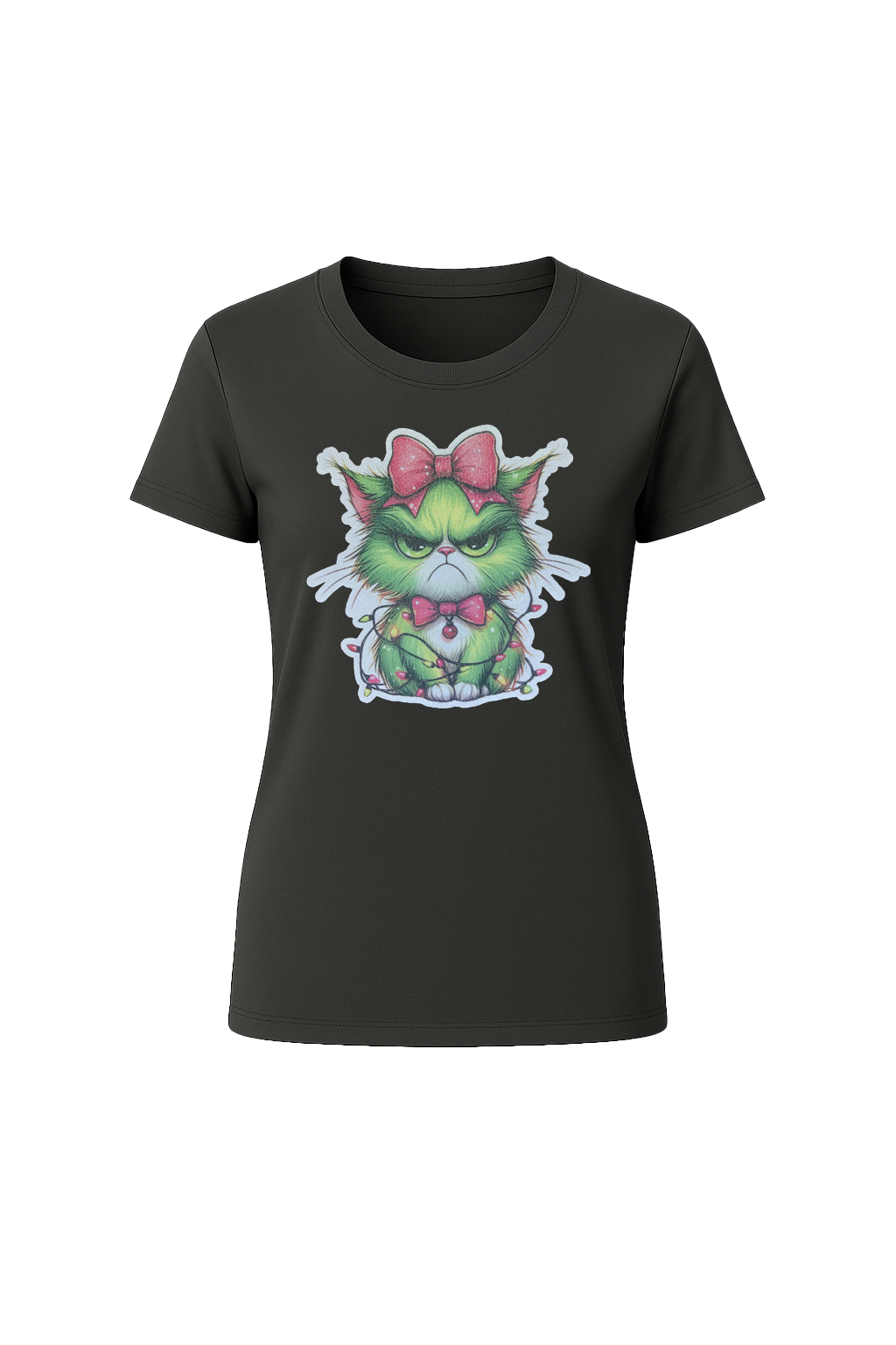 Glitter Grumpy Green Cat Short Sleeve Tee