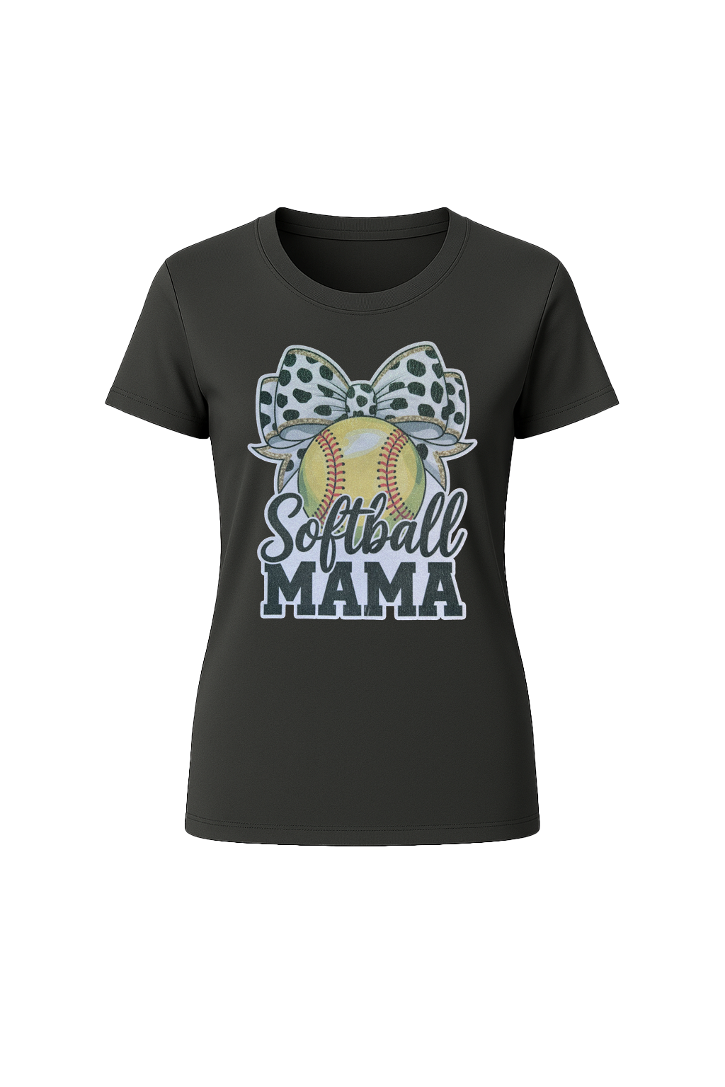 Glitter Softball Mama Bow Short Sleeve Tee