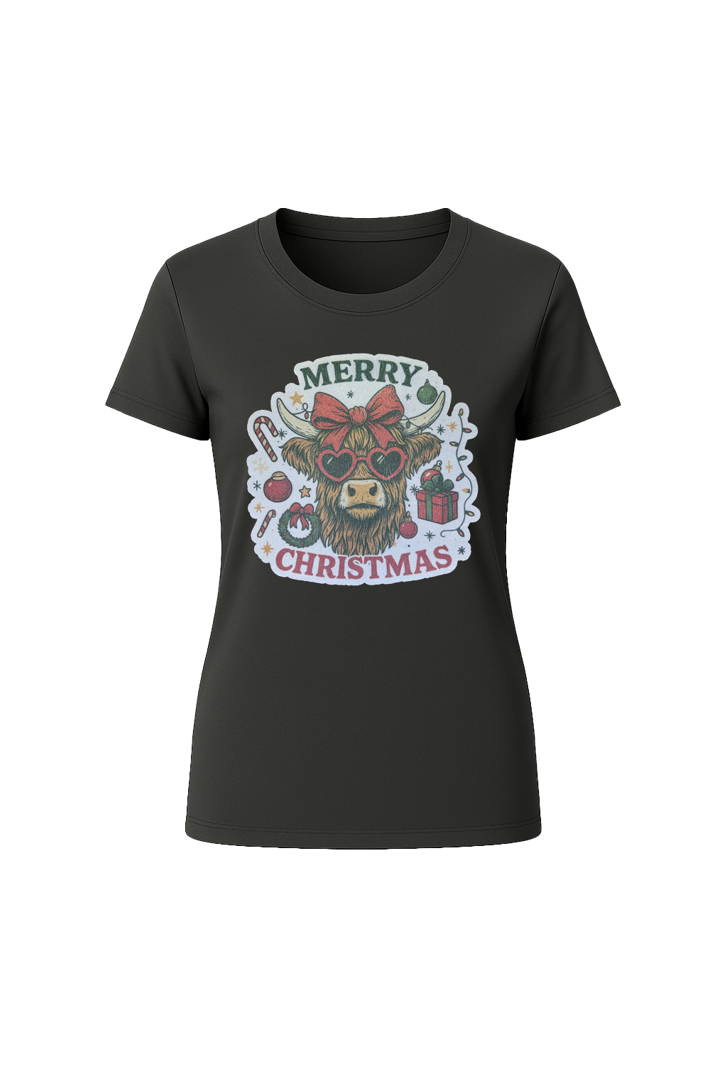 Glitter Christmas Cow Short Sleeve Tee