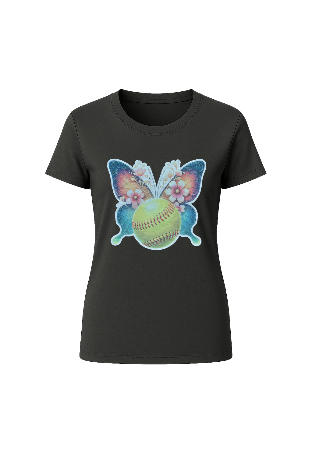 Glitter Softball Butterfly Short Sleeve Tee