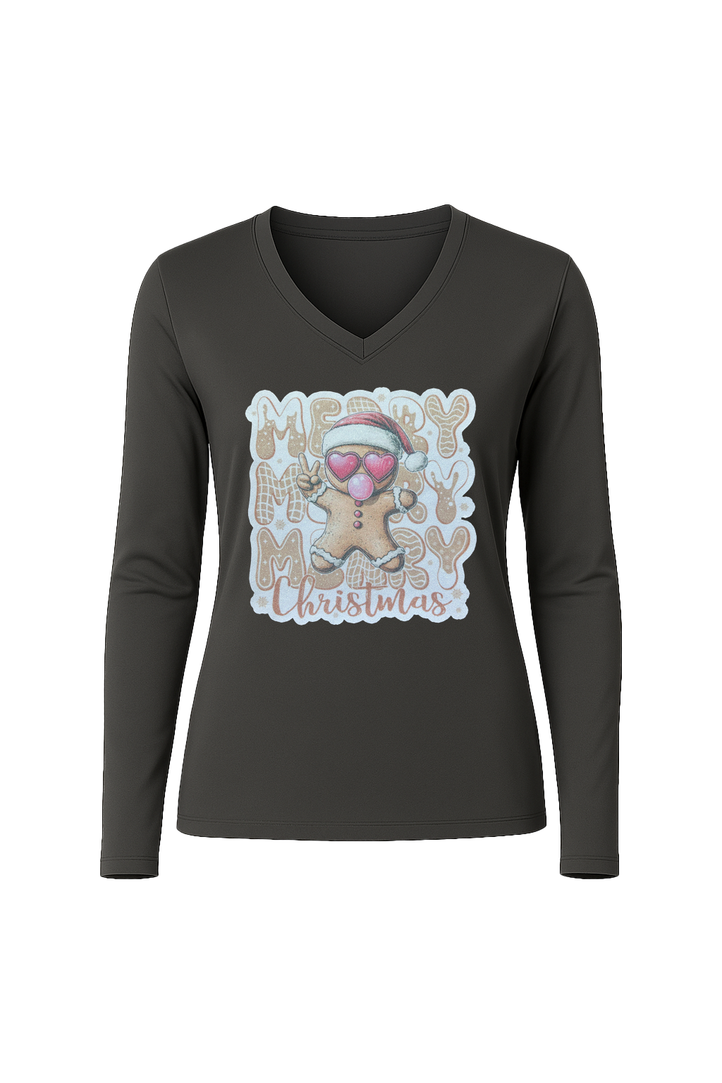 Glitter Gingerbread Bubble Pop Long Sleeve V-Neck Tee