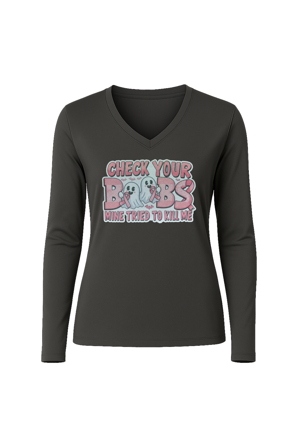 Glitter Check Your Boobs Long Sleeve V-Neck Tee