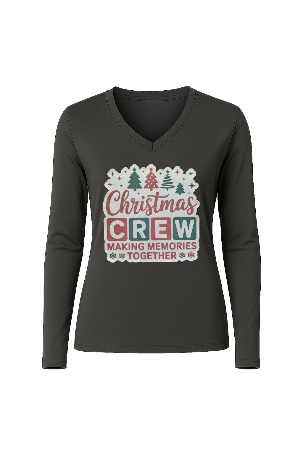 Glitter Christmas Crew Long Sleeve V-Neck Tee
