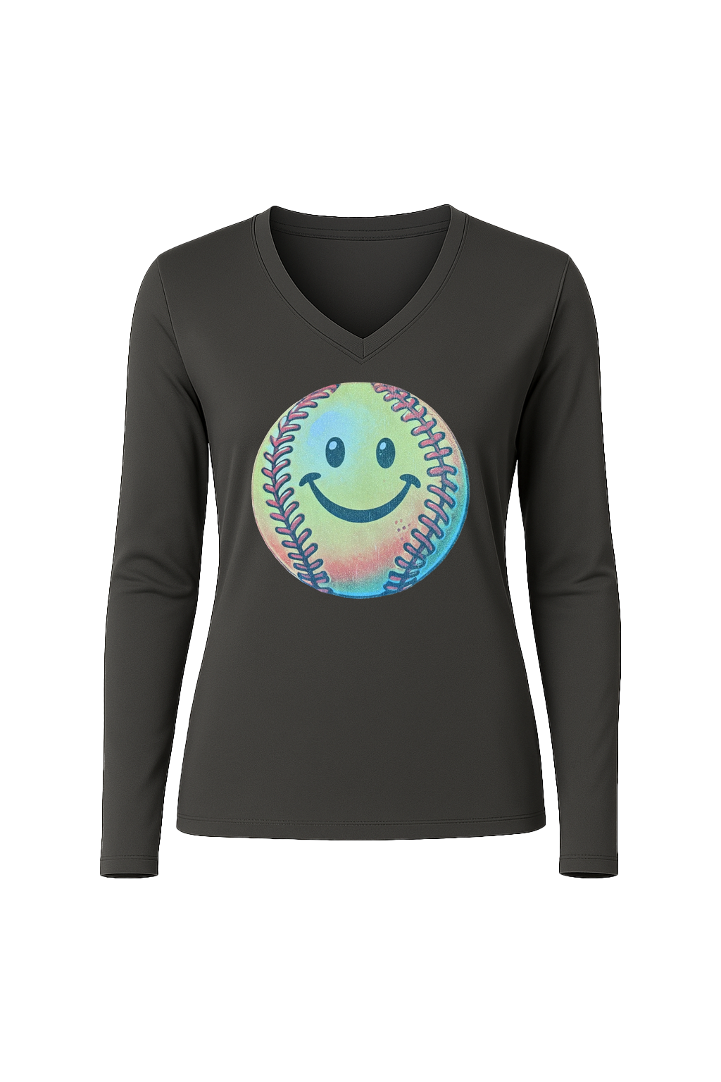 Glitter Happy Softball Long Sleeve V-Neck Tee