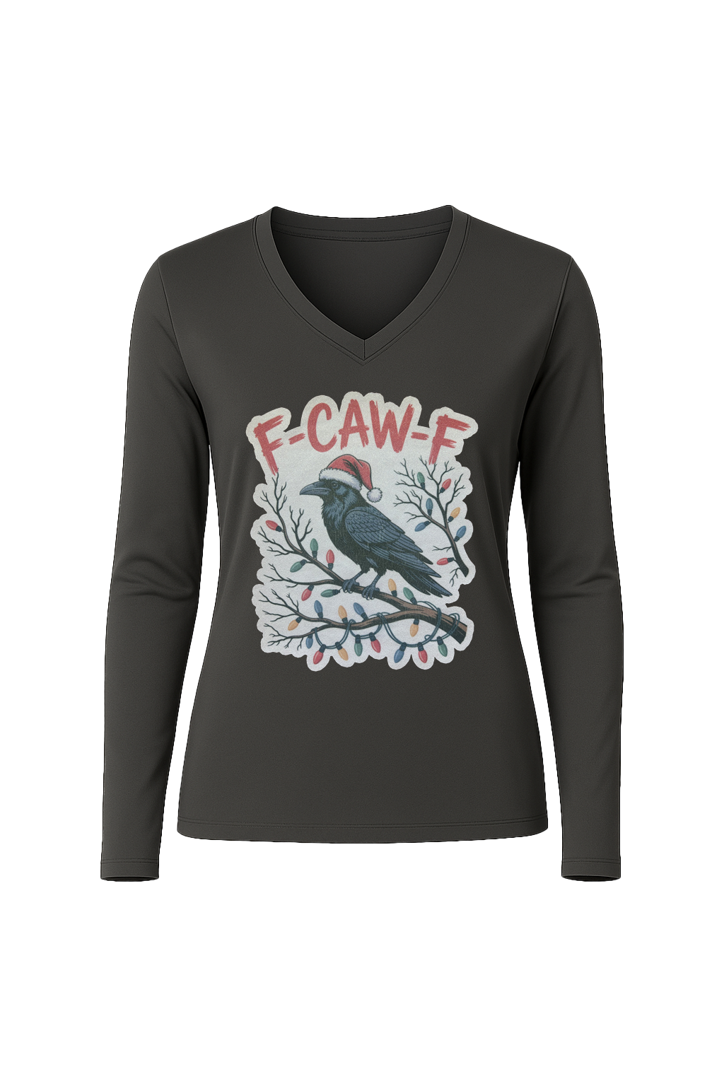 Glitter Christmas Crow Long Sleeve V-Neck Tee