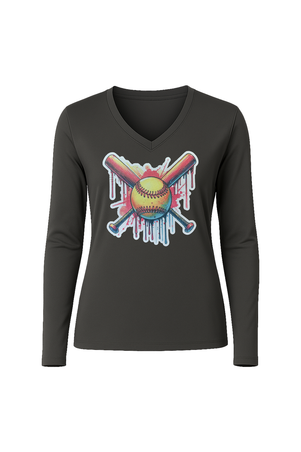 Glitter Red Drip Bats Long Sleeve V-Neck Tee