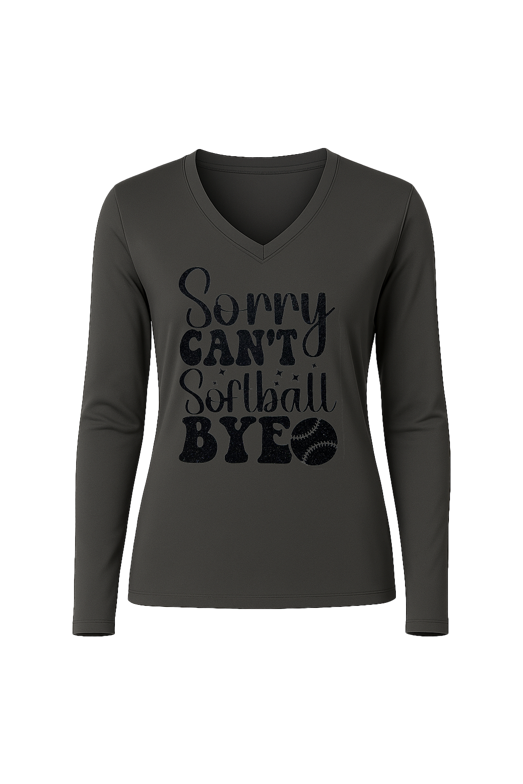 Glitter Sorry Can't Softball Bye Long Sleeve V-Neck Tee