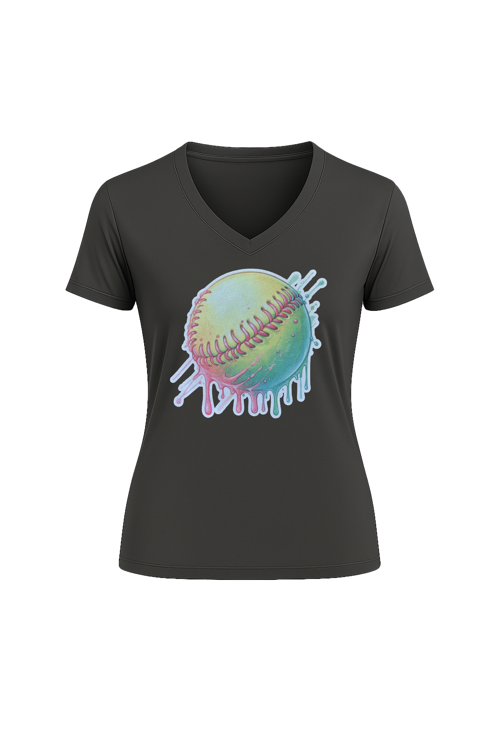 Glitter Softball Drip Short Sleeve V-Neck Tee