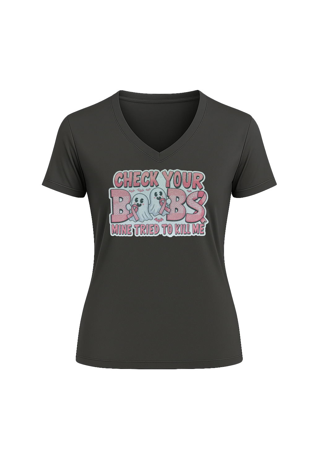 Glitter Check Your Boobs Short Sleeve V-Neck Tee