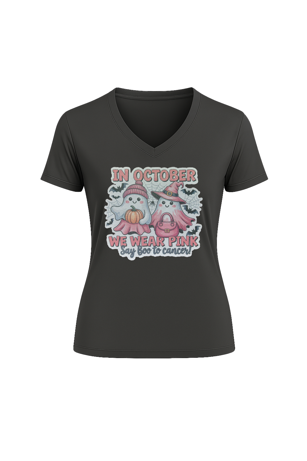 Glitter Wear Pink Say Boo Short Sleeve V-Neck Tee