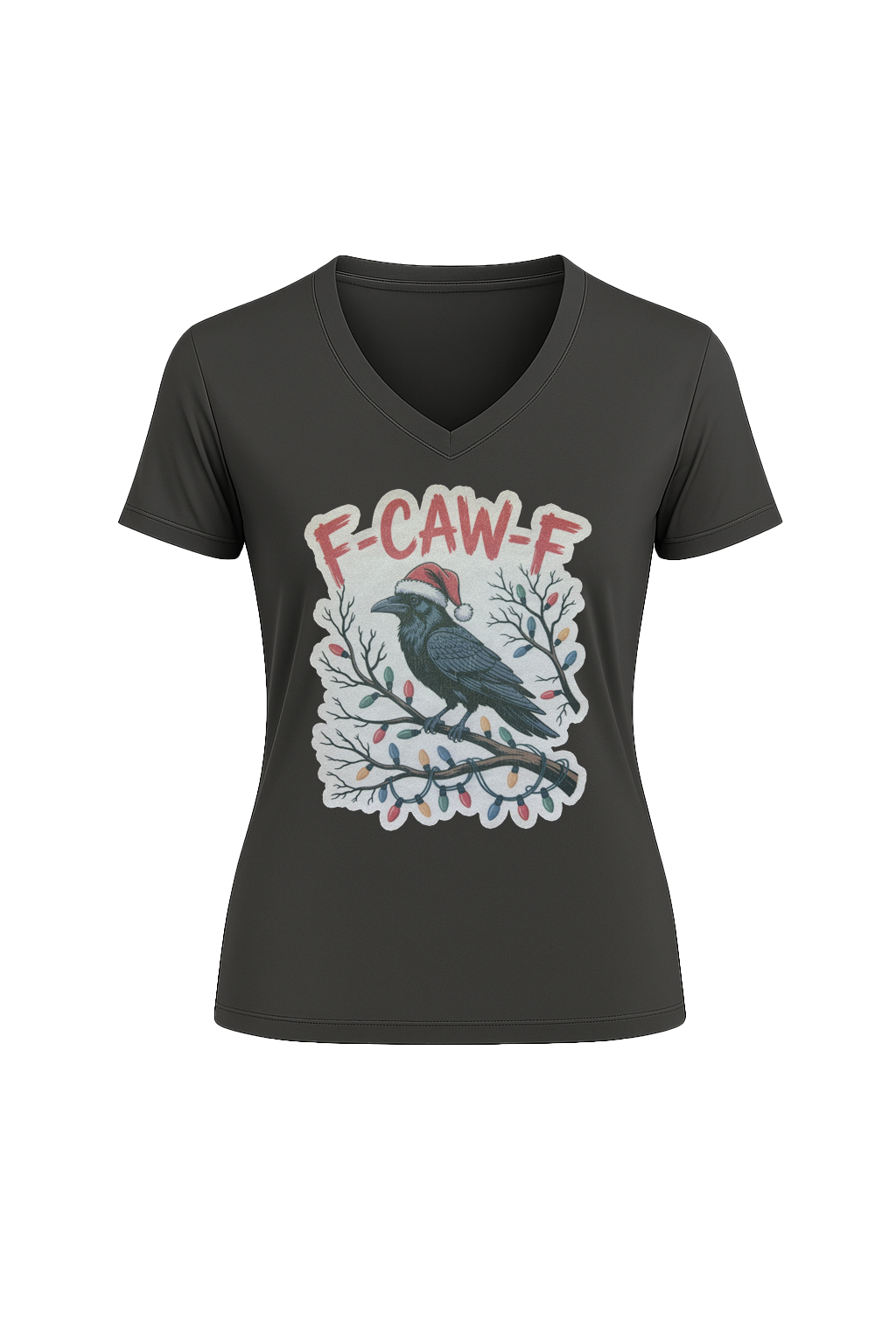 Glitter Christmas Crow Short Sleeve V-Neck Tee