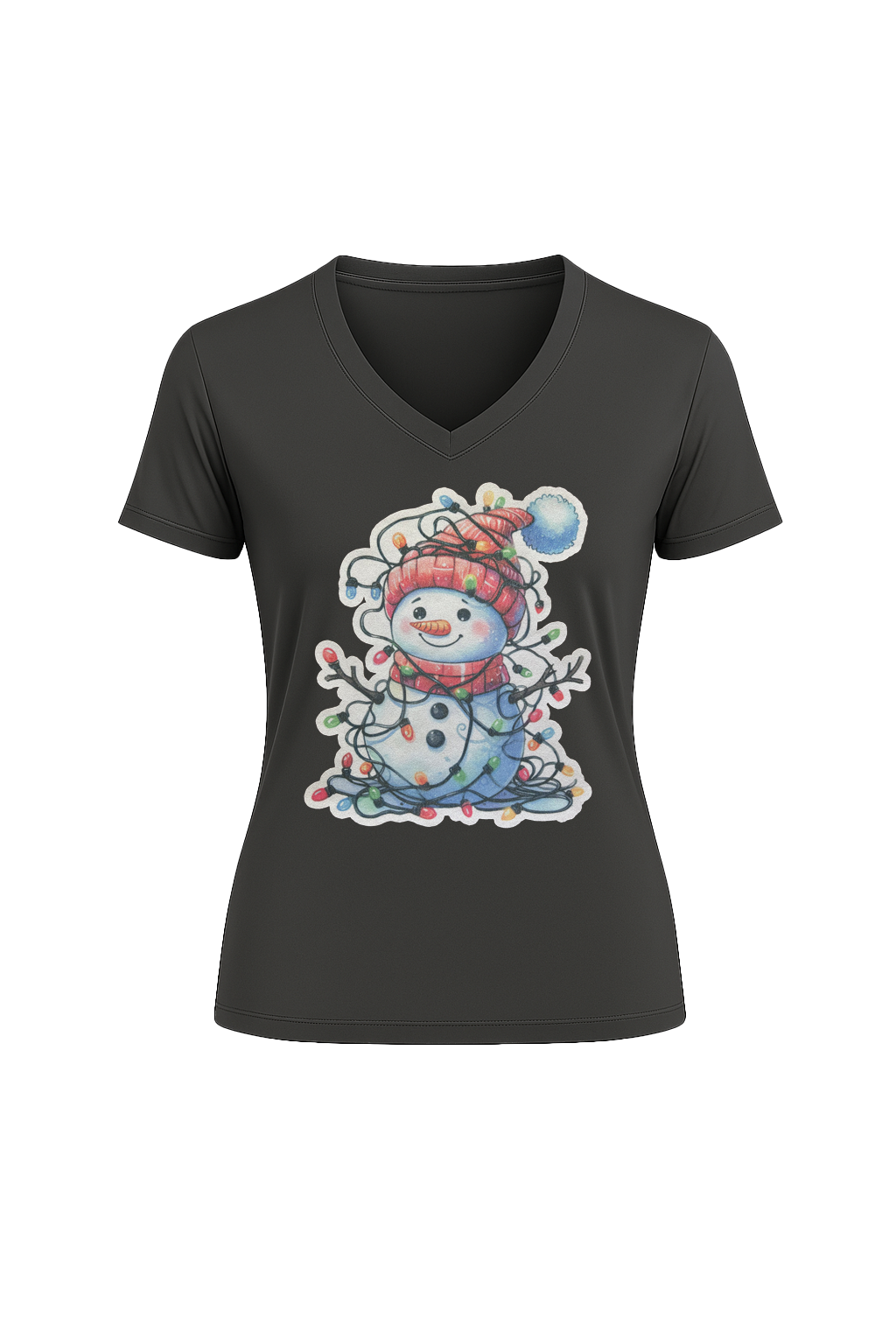 Glitter Tangled Snowman Short Sleeve V-Neck Tee