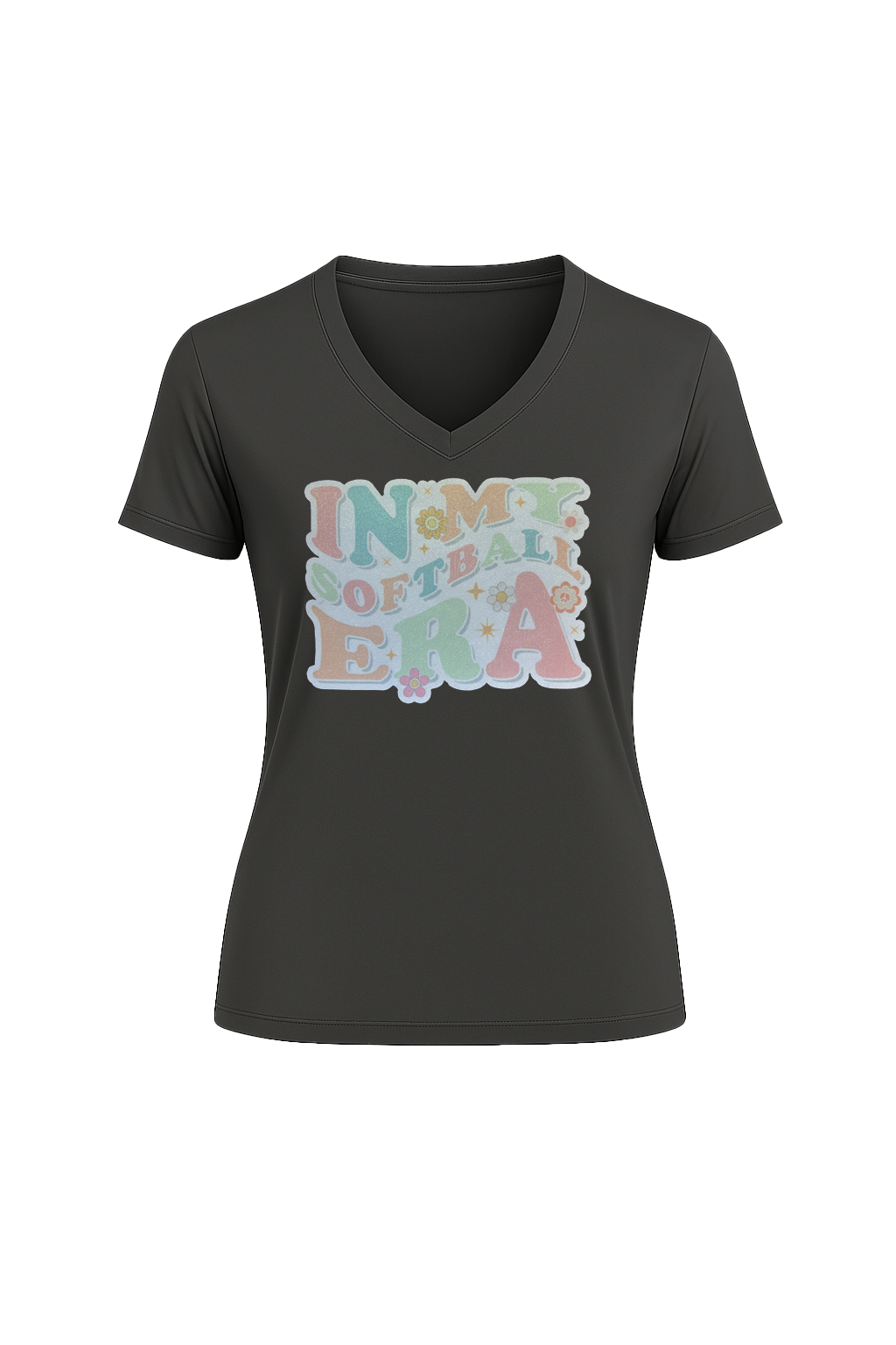 Glitter Softball Era Short Sleeve V-Neck Tee