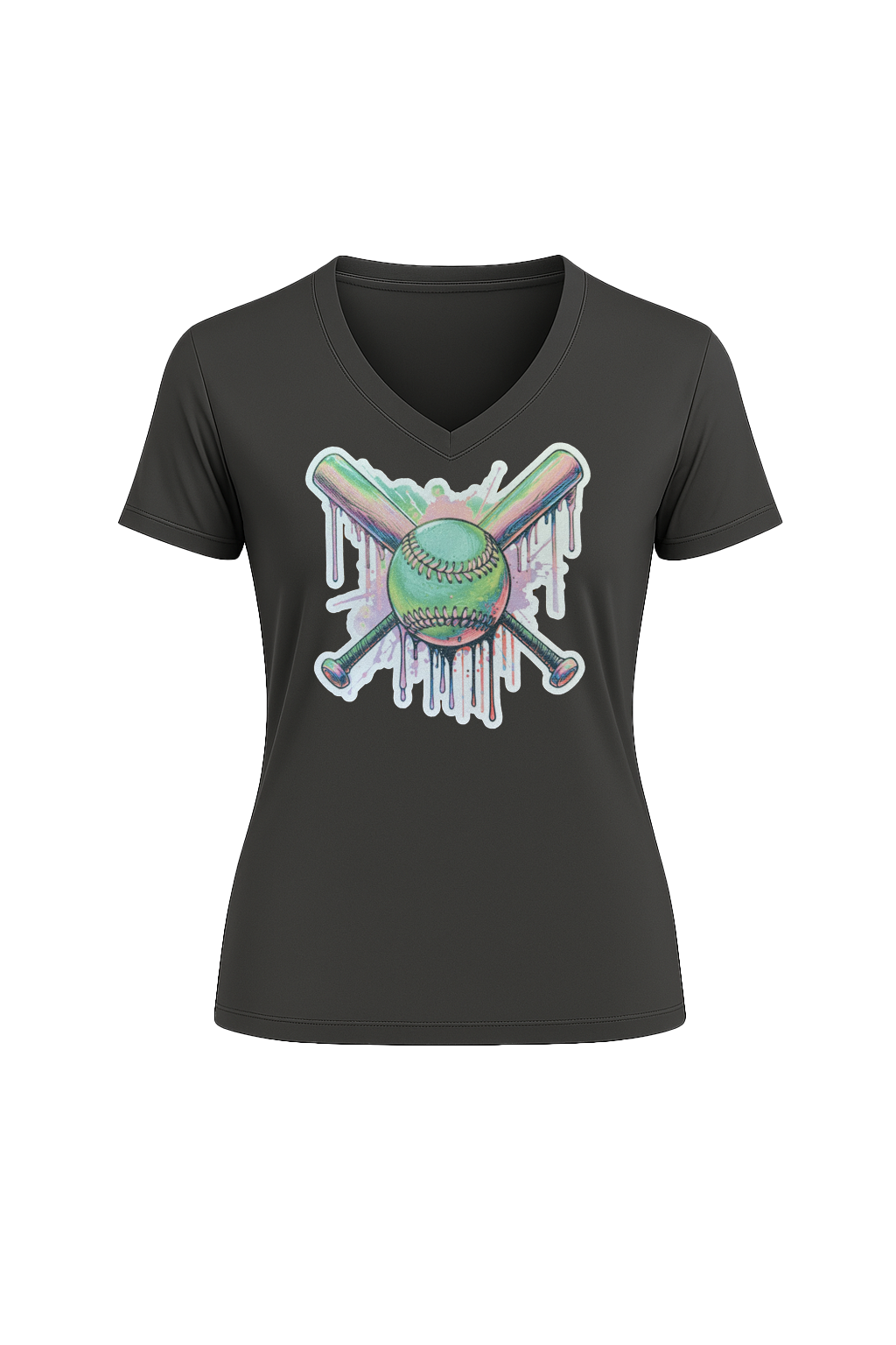 Glitter Green Drip Bats Short Sleeve V-Neck Tee