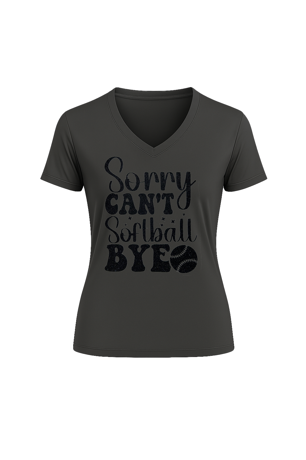 Glitter Sorry Can't Softball Bye Short Sleeve V-Neck Tee